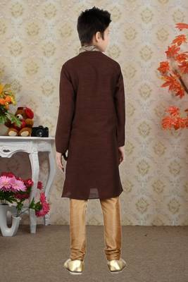 Wine Art Silk Embroidery Kids Boys Kurta Pyjama 4