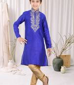 Royal Blue Art Silk Embroidery Kids Boys Kurta Pyjama