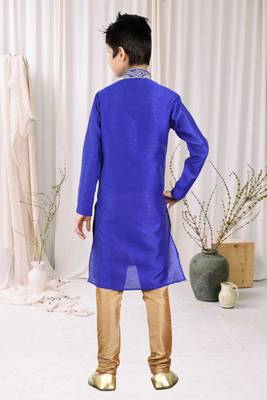 Royal Blue Art Silk Embroidery Kids Boys Kurta Pyjama 4