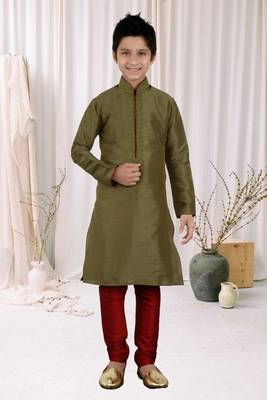 Mahendi Green Art Silk Dori Kids Boys Kurta Pyjama 1