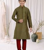 Mahendi Green Art Silk Dori Kids Boys Kurta Pyjama