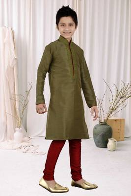 Mahendi Green Art Silk Dori Kids Boys Kurta Pyjama 2