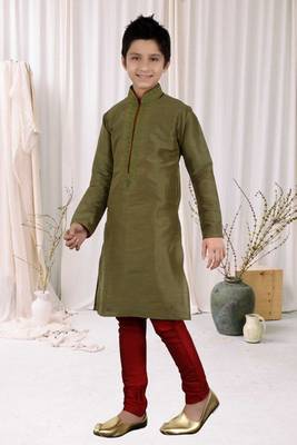 Mahendi Green Art Silk Dori Kids Boys Kurta Pyjama 3