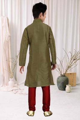 Mahendi Green Art Silk Dori Kids Boys Kurta Pyjama 4