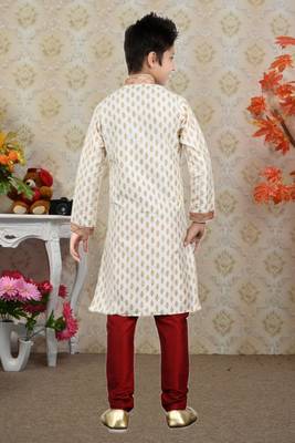 Fawn Art Silk Printed Kids Boys Kurta Pyjama 4