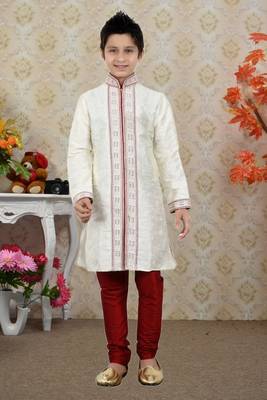 Lemon Art Silk Embroidery Kids Boys Kurta Pyjama 1