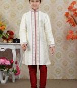 Lemon Art Silk Embroidery Kids Boys Kurta Pyjama