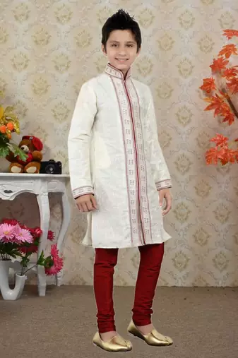 Lemon Art Silk Embroidery Kids Boys Kurta Pyjama