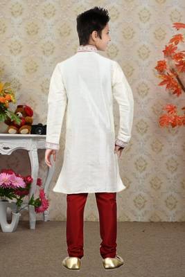 Lemon Art Silk Embroidery Kids Boys Kurta Pyjama 4