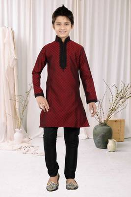 Maroon Brocket Embroidery Kids Boys Kurta Pyjama 1