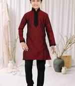 Maroon Brocket Embroidery Kids Boys Kurta Pyjama