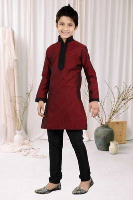 Maroon Brocket Embroidery Kids Boys Kurta Pyjama 2