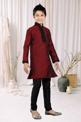 Maroon Brocket Embroidery Kids Boys Kurta Pyjama 3