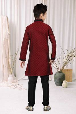 Maroon Brocket Embroidery Kids Boys Kurta Pyjama 4