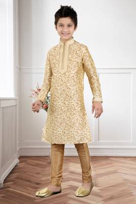 Fawn Art Silk Printed Kids Boys Kurta Pyjama 2