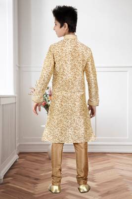 Fawn Art Silk Printed Kids Boys Kurta Pyjama 4