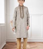 Grey Khadi Cotton Embroidery Kids Boys Kurta Pyjama