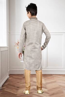 Grey Khadi Cotton Embroidery Kids Boys Kurta Pyjama 4