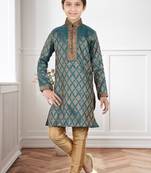 Rama Green Brocket Embroidery Kids Boys Kurta Pyjama