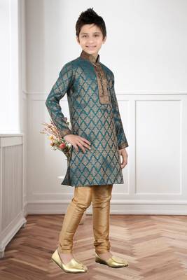 Rama Green Brocket Embroidery Kids Boys Kurta Pyjama 2