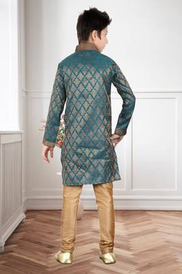 Rama Green Brocket Embroidery Kids Boys Kurta Pyjama 4