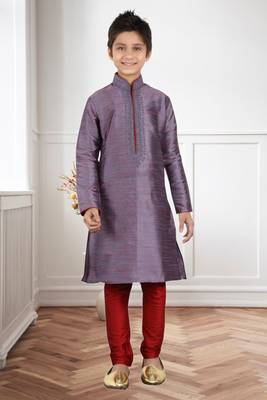 Maroon Art Silk Dori Kids Boys Kurta Pyjama 1