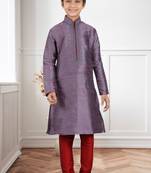 Maroon Art Silk Dori Kids Boys Kurta Pyjama