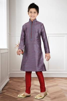 Maroon Art Silk Dori Kids Boys Kurta Pyjama 2