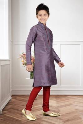 Maroon Art Silk Dori Kids Boys Kurta Pyjama 3