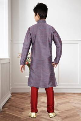 Maroon Art Silk Dori Kids Boys Kurta Pyjama 4