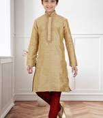 Gold Art Silk Dori Kids Boys Kurta Pyjama