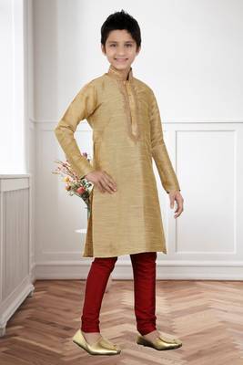 Gold Art Silk Dori Kids Boys Kurta Pyjama 2