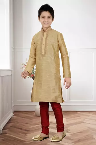Gold Art Silk Dori Kids Boys Kurta Pyjama