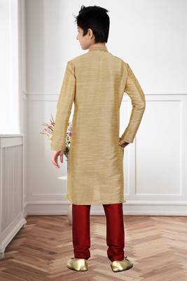 Gold Art Silk Dori Kids Boys Kurta Pyjama 4