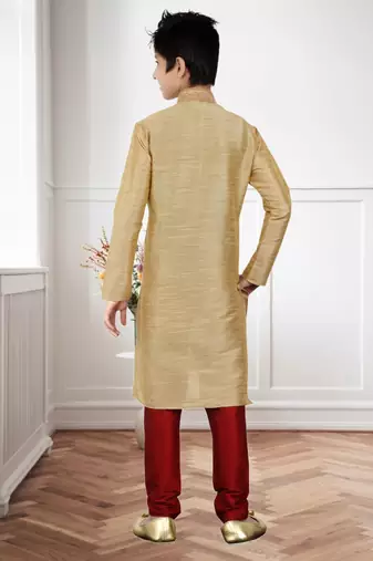 Gold Art Silk Dori Kids Boys Kurta Pyjama
