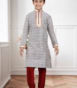 Fawn Art Silk Printed Kids Boys Kurta Pyjama