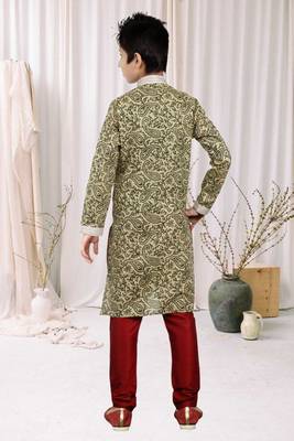 Cream Bhagalpuri Silk Printed Kids Boys Kurta Pyjama 4