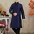 Navy Blue Art Silk Dori Kids Boys Kurta Pyjama