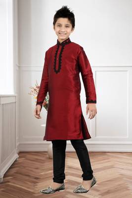Maroon Art Silk Dori Kids Boys Kurta Pyjama 3