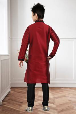 Maroon Art Silk Dori Kids Boys Kurta Pyjama 4