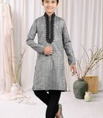 Grey Art Silk Embroidery Kids Boys Kurta Pyjama