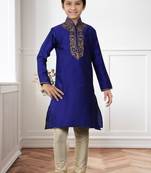Royal Blue Kheecha Dupion Embroidery Kids Boys Kurta Pyjama