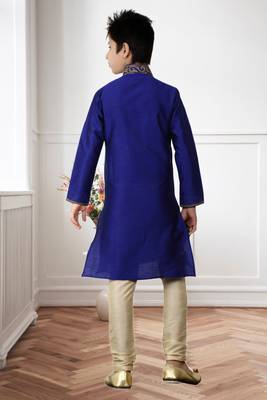Royal Blue Kheecha Dupion Embroidery Kids Boys Kurta Pyjama 4