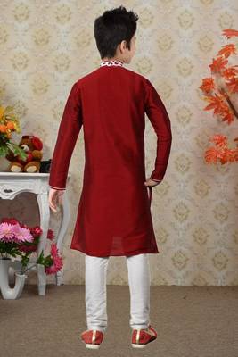 Maroon Art Silk Embroidery Kids Boys Kurta Pyjama 4