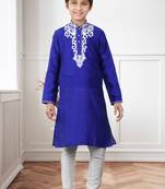 Royal Blue Art Silk Embroidery Kids Boys Kurta Pyjama