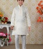 Off White Brocket Embroidery Kids Boys Kurta Pyjama