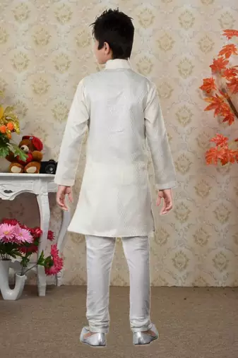 Off White Brocket Embroidery Kids Boys Kurta Pyjama