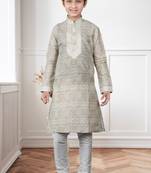 Fawn Art Silk Print Kids Boys Kurta Pyjama
