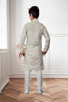 Fawn Art Silk Print Kids Boys Kurta Pyjama 2