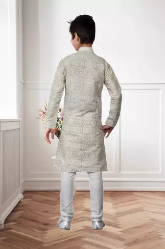 Fawn Art Silk Print Kids Boys Kurta Pyjama